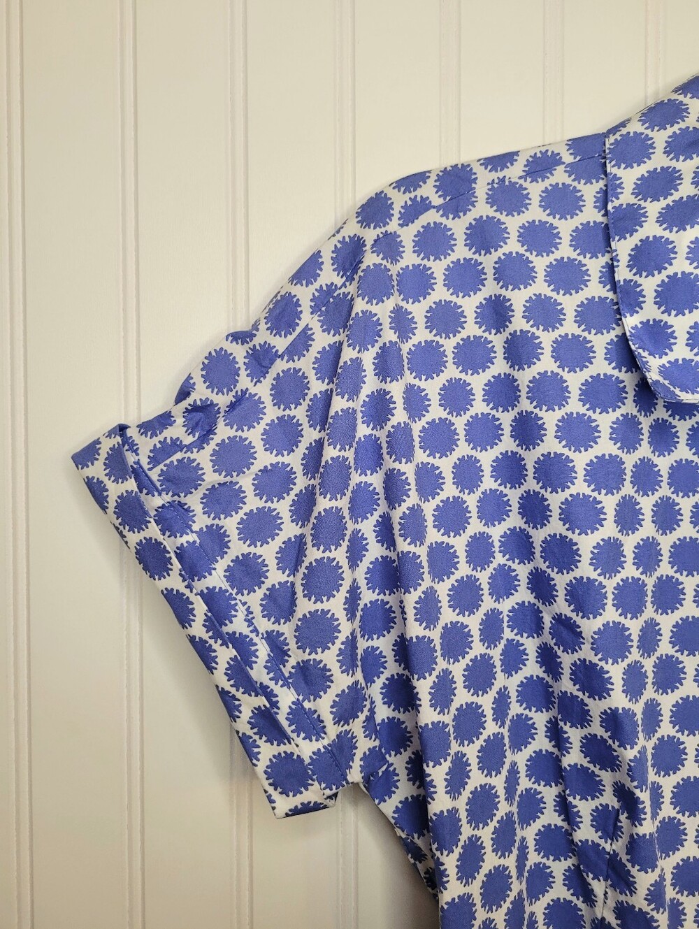 Talbots Cotton Blue & White Floral Dot Belted A-line Shirtdress - Size 14 Preppy - Picture 6 of 10